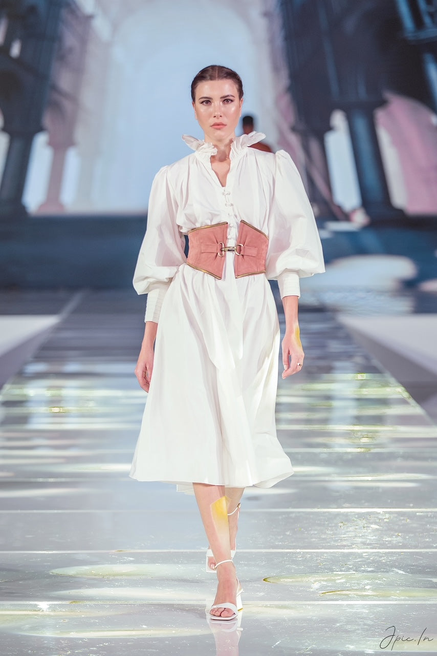 The Victorian Pleated Dress with Suede Belt