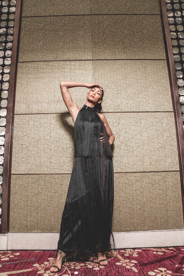 MUGHDA GODSE- The Black Open Back Fringed Dress