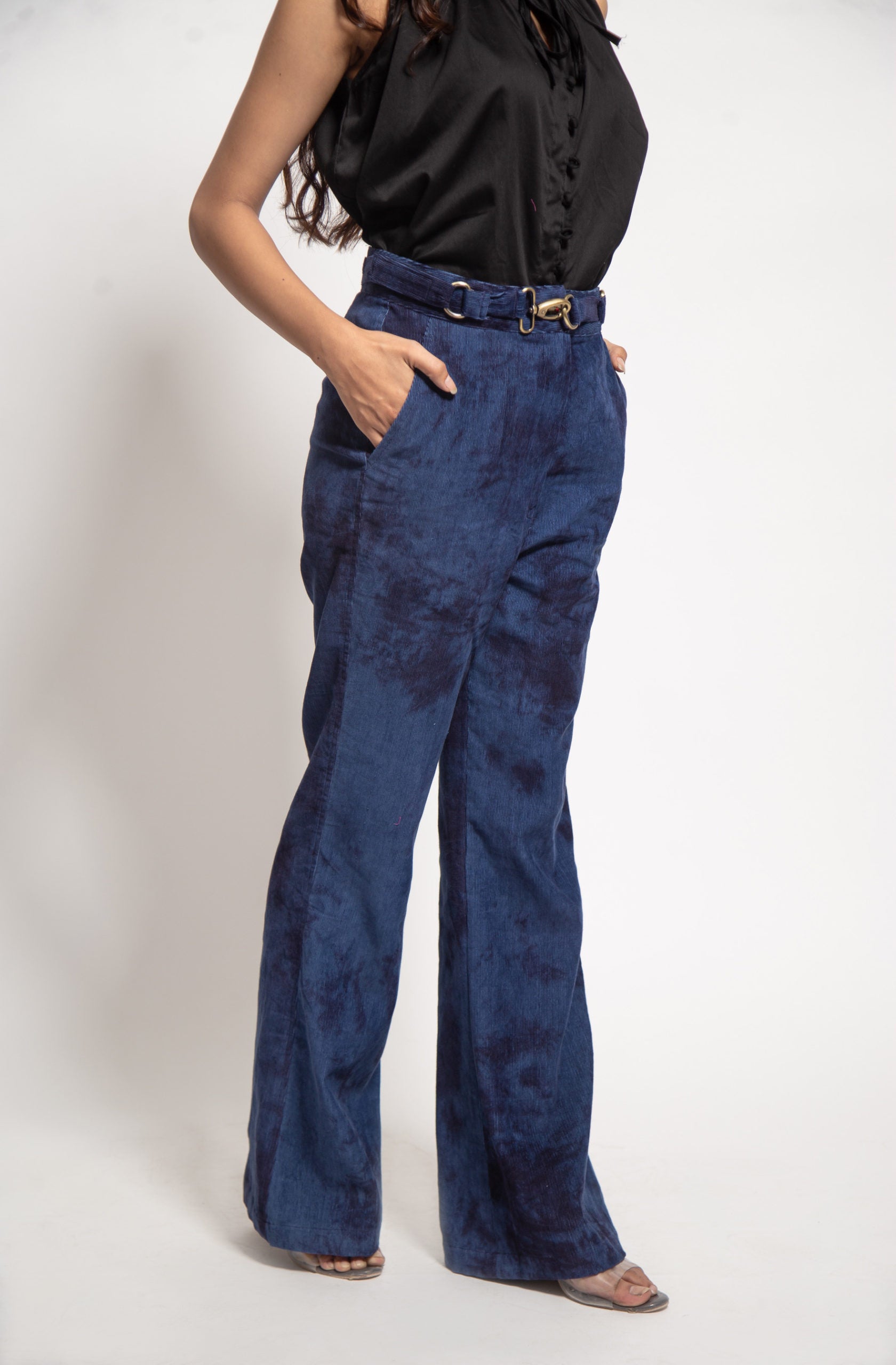 The Navy Distressed Corduroy Flared Pants – WRICKIE ANGRISH
