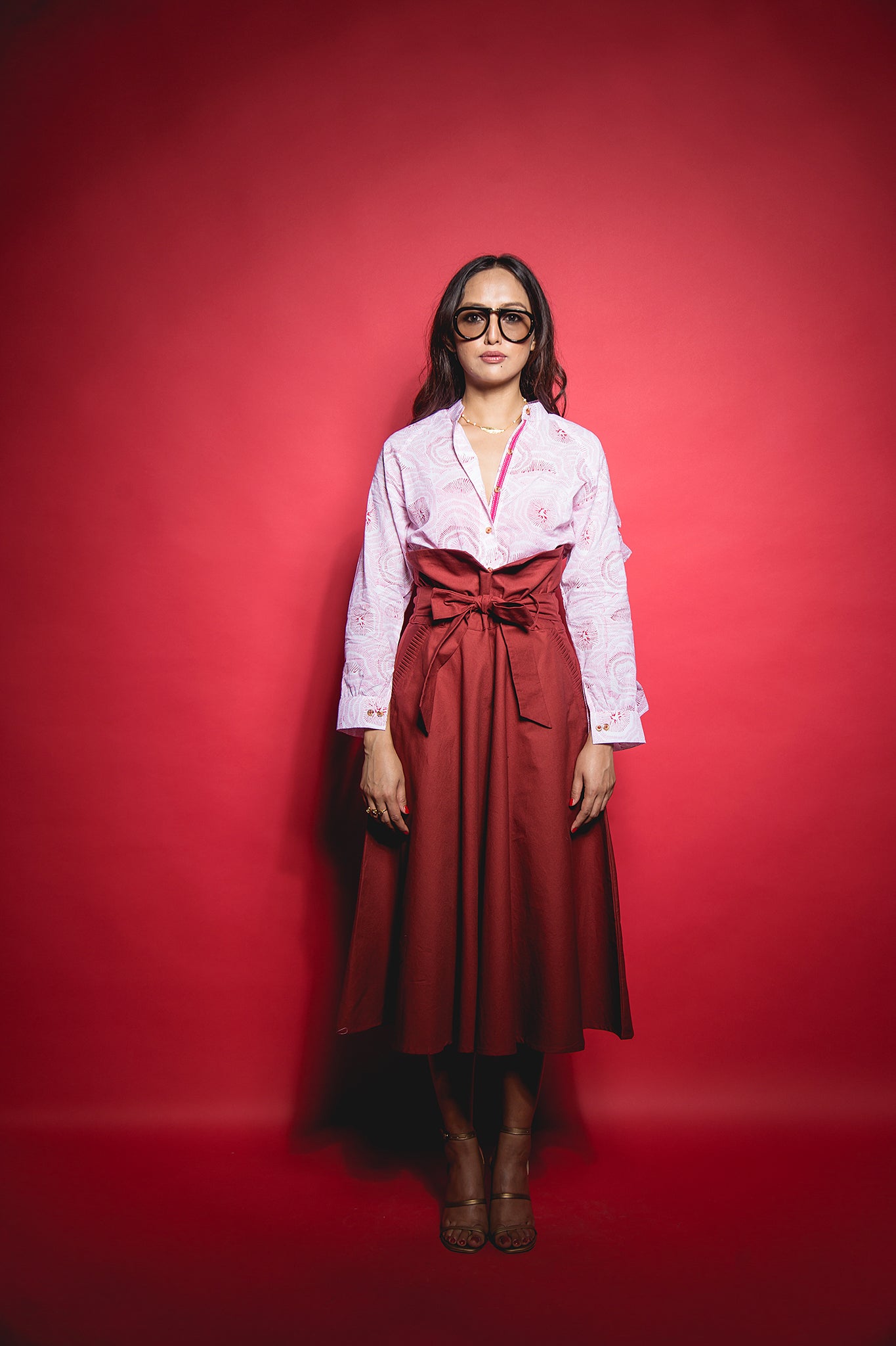 The Pink Abstract Sleeve Ruffle Shirt