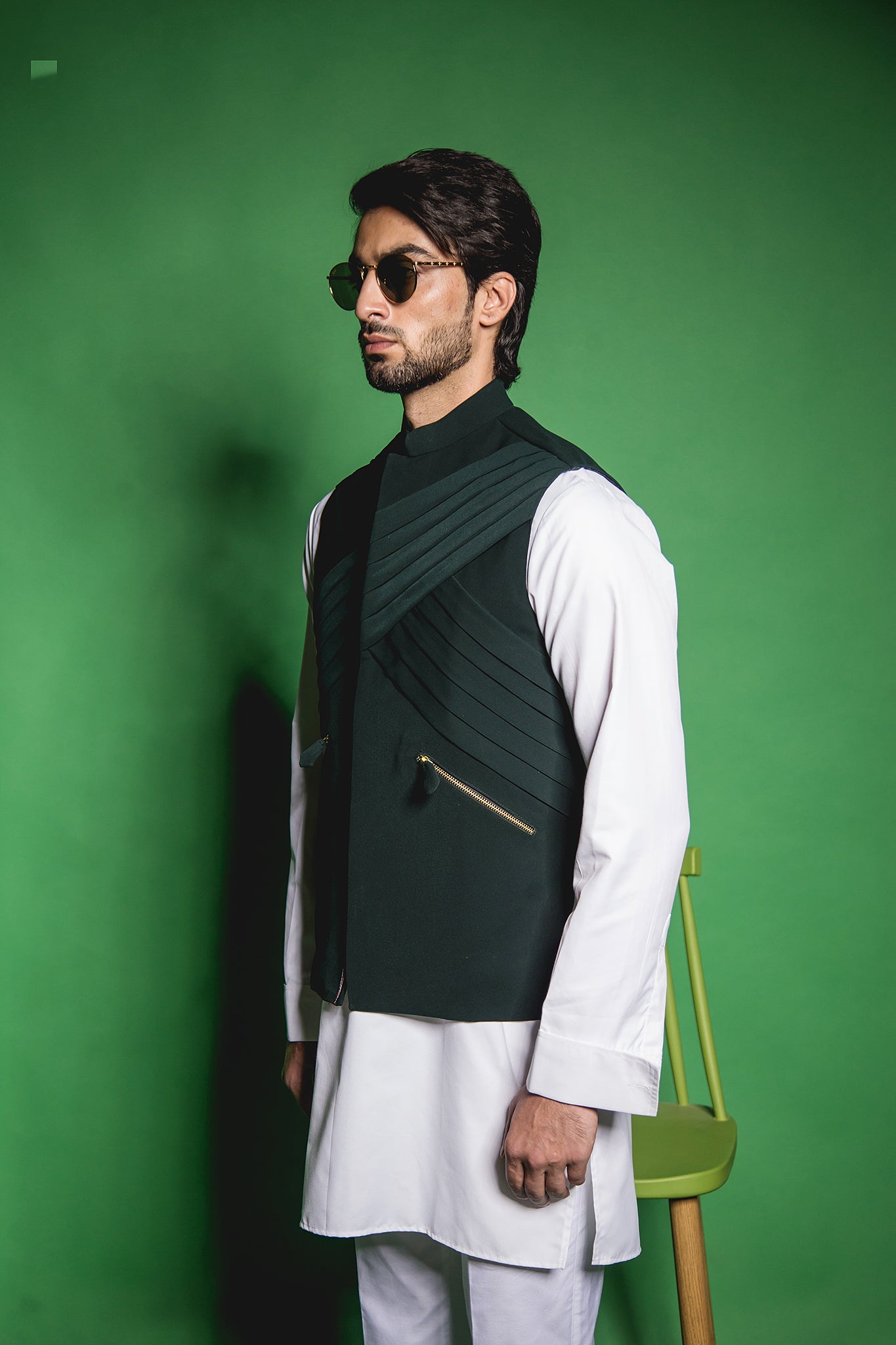 The Green Cross Pleated Zipper Jacket
