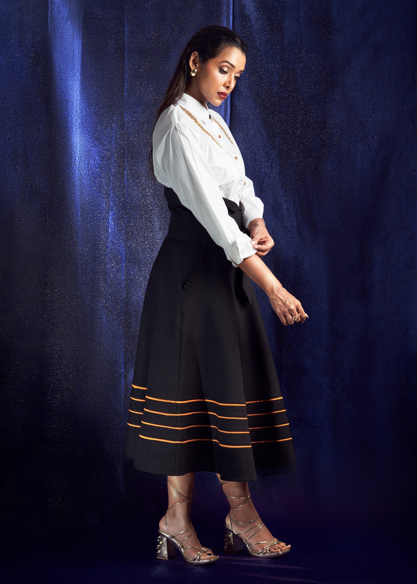 ANUPRIYA GOENKA-The Black Grained High-Waisted Christian Skirt