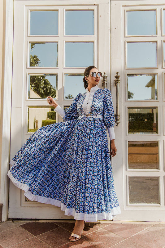 The Blue Nazar Pleated Long Dress