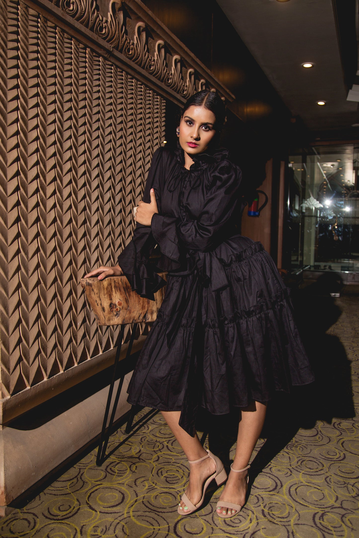 The Black Ruffle Sleeve Victorian Dress