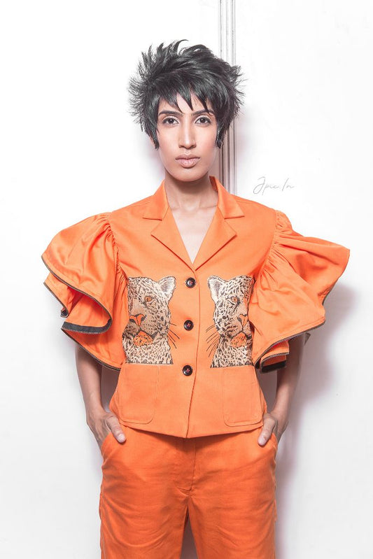 The Orange Cheetah Face Ruffle Jacket