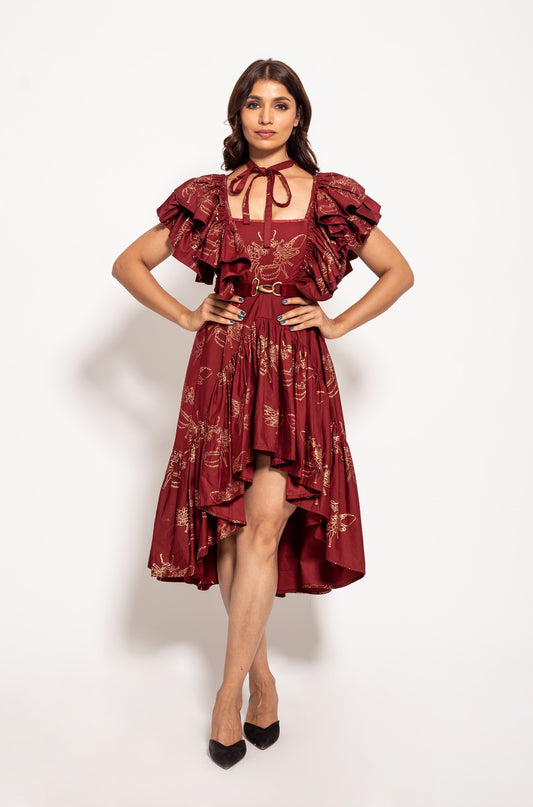 The Red Bee Crossover Ruffle Dress