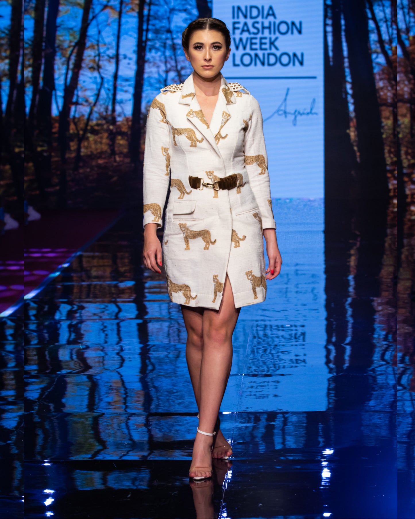 SHRIMA RAI- The White cheetah Coat Dress With Belt