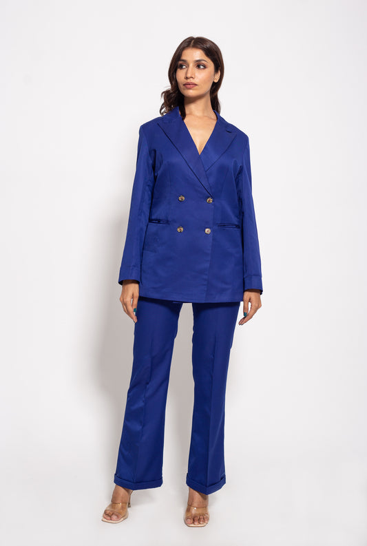 the blue textured power suit