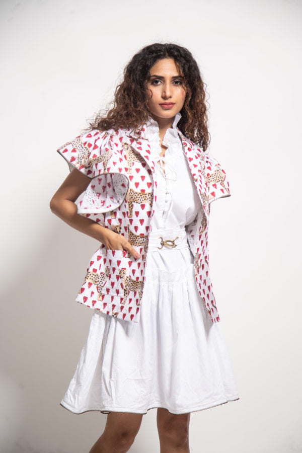 The White Love Cheetah Ruffle Jacket