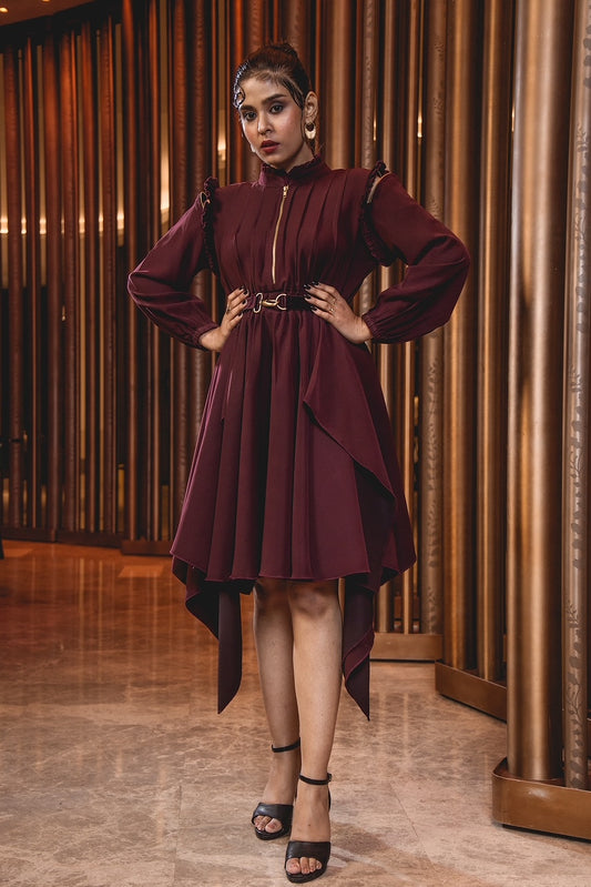 The Maroon Double Drape Dress