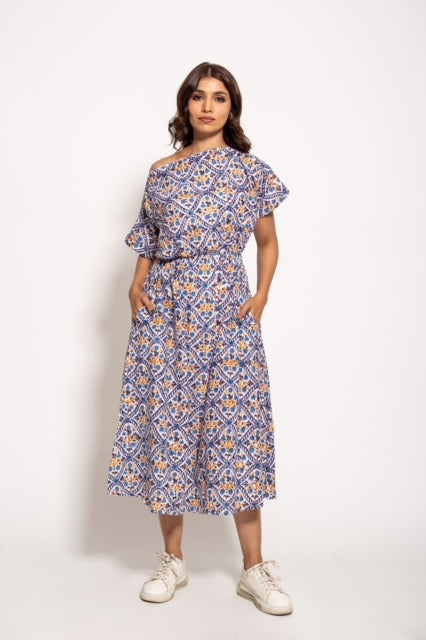The Blue Mughal Drop Shoulder Dress