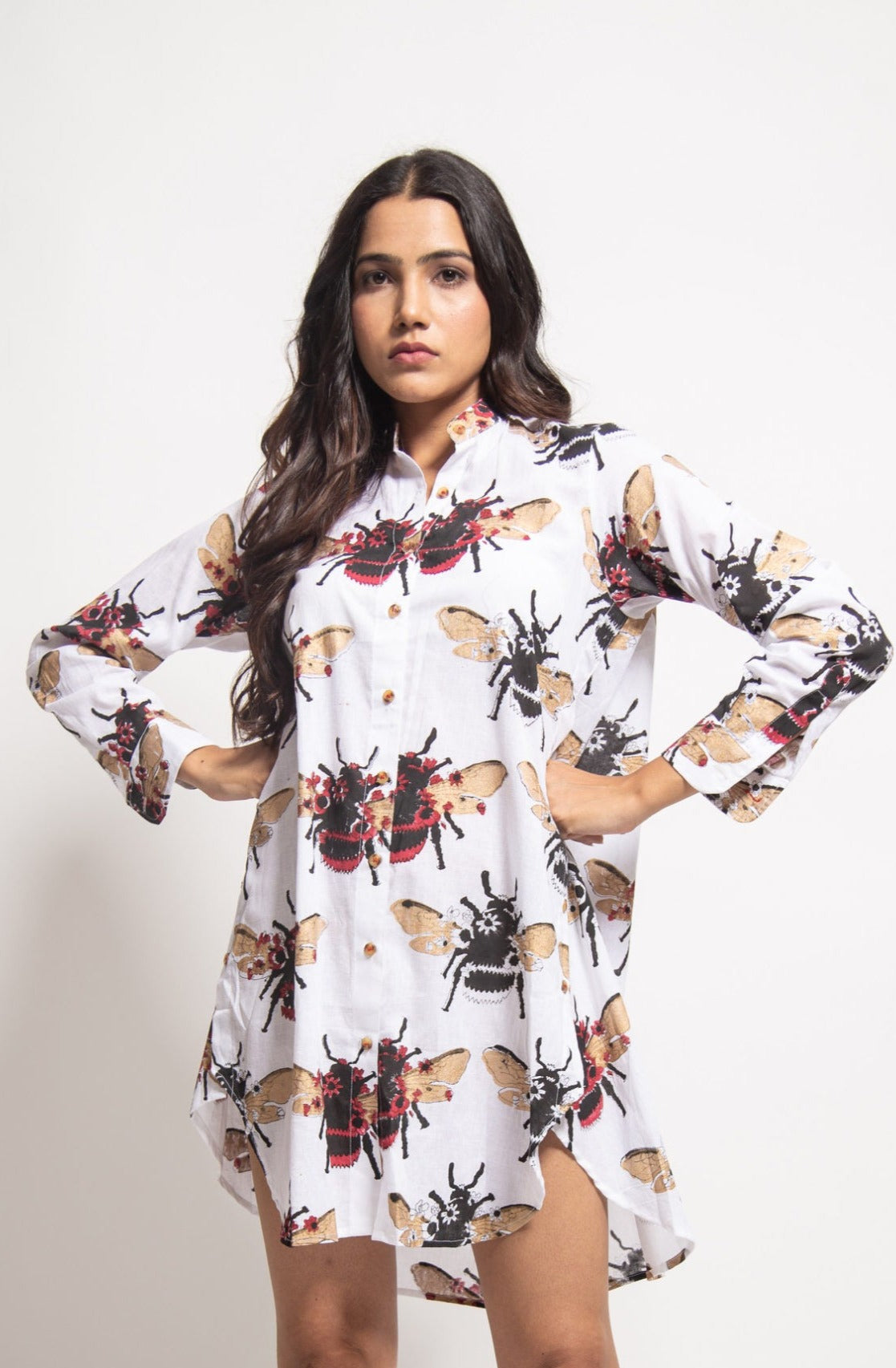 The White Bee Side Button Dress