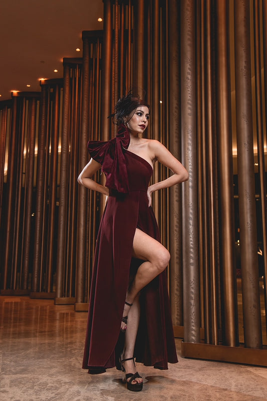 The Maroon Backless Bow Gown