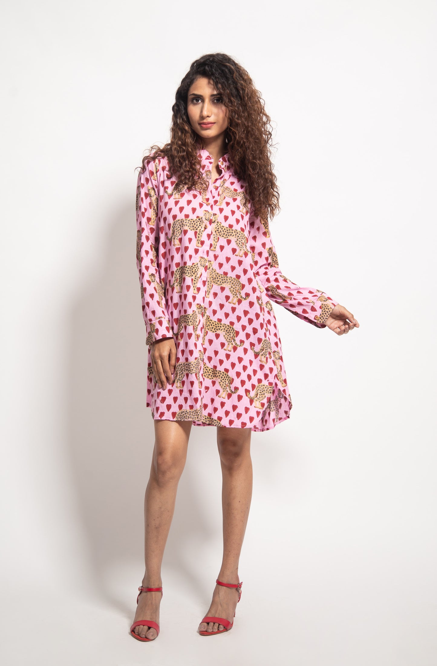 The Pink Love Cheetah Side Button Dress