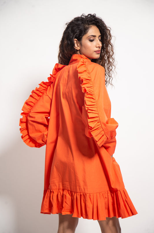 The Orange Sleeve Ruffle Dress