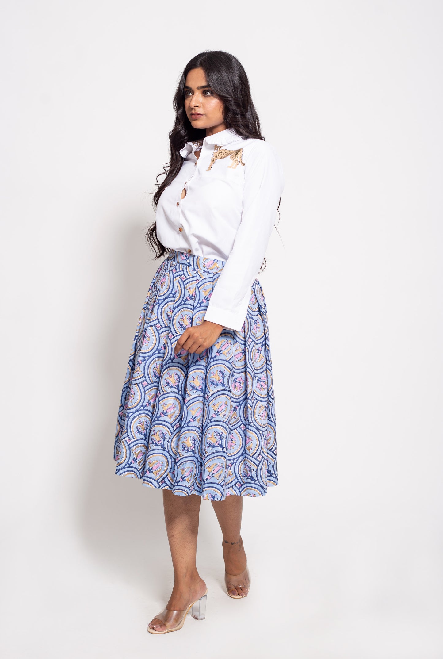 The Blue Roman Tile Pleated Skirt