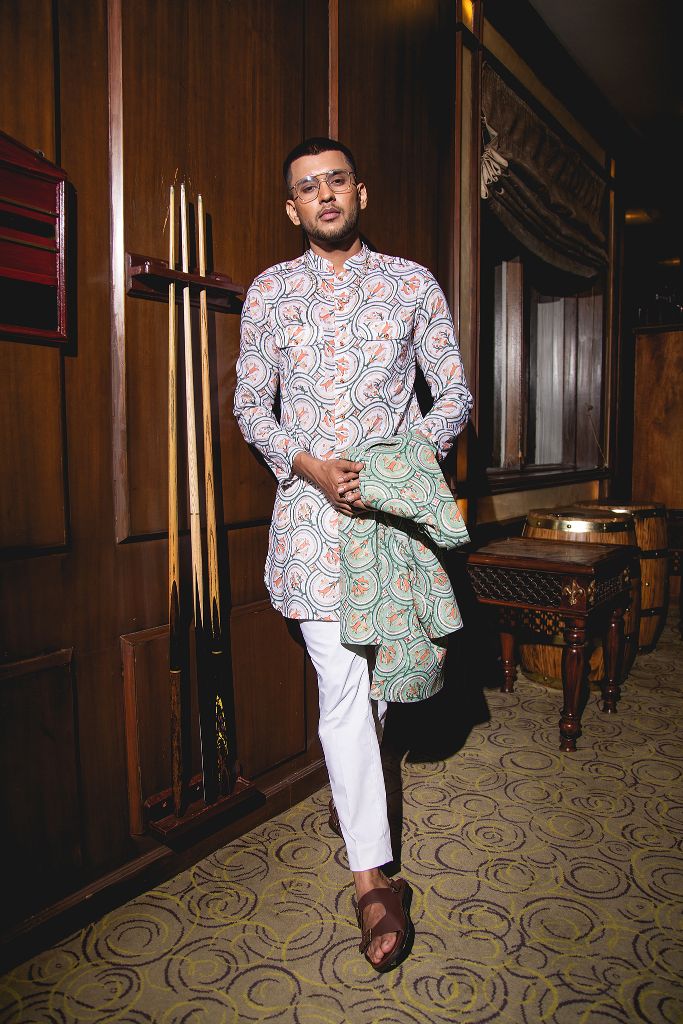 The White Green Roman Tile Classic Kurta