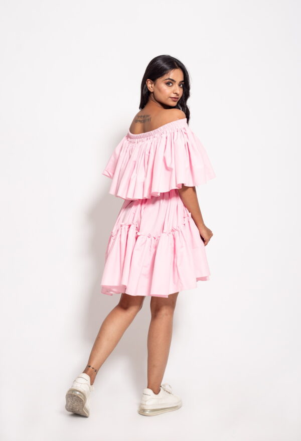 The Pink OffShoulder Double Ruffle Dress