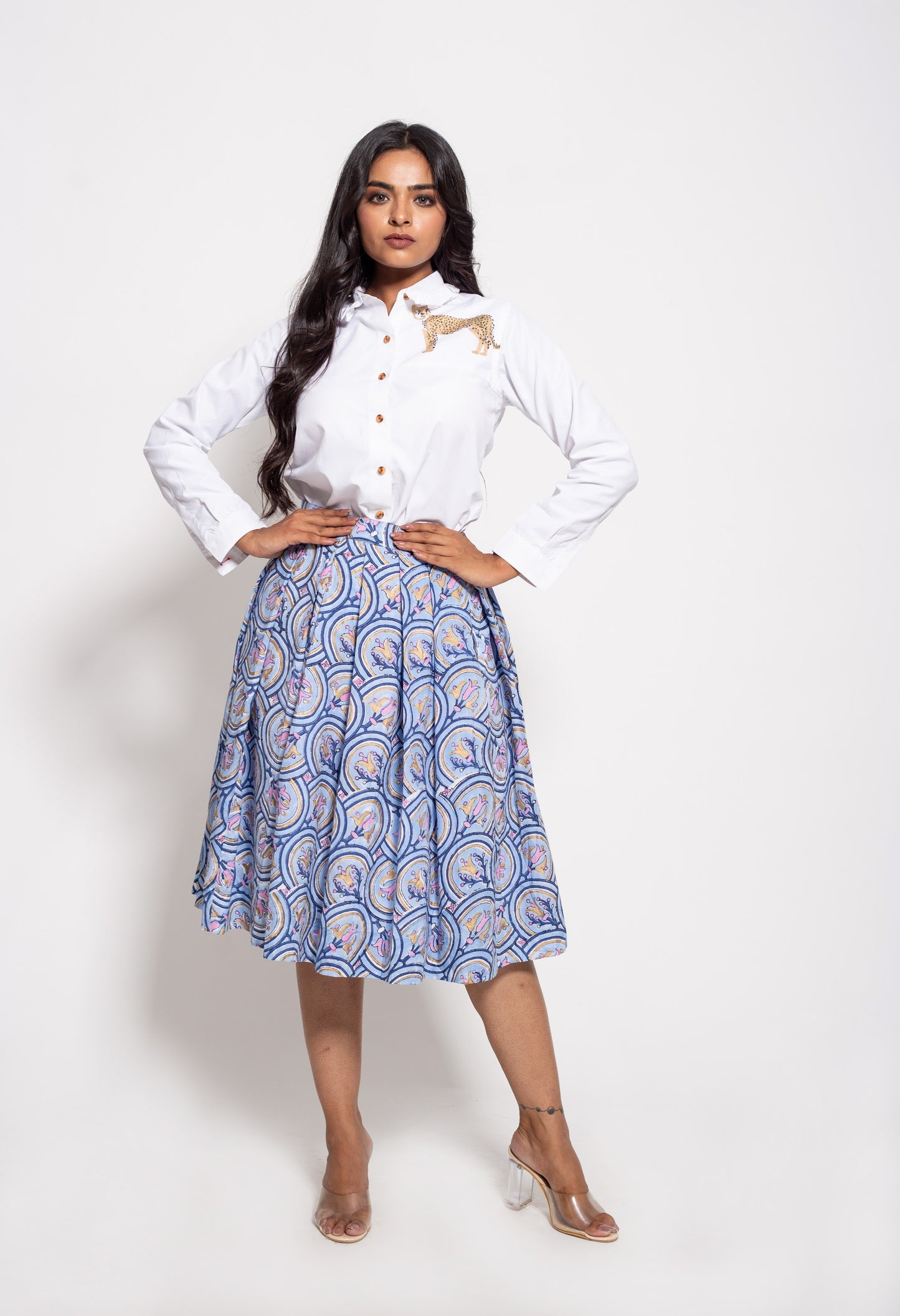 The Blue Roman Tile Pleated Skirt