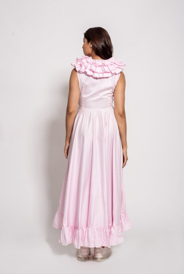 The Pink Ruffle Neck Long Dress