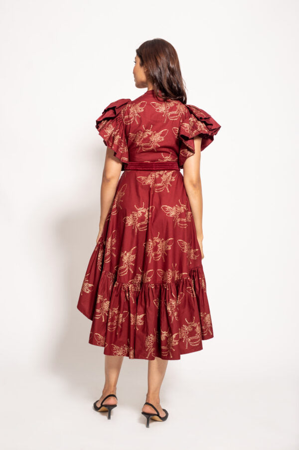 The Red Bee Crossover Ruffle Dress