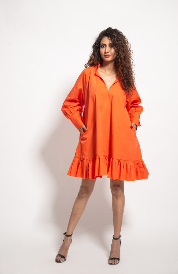 The Orange Sleeve Ruffle Dress