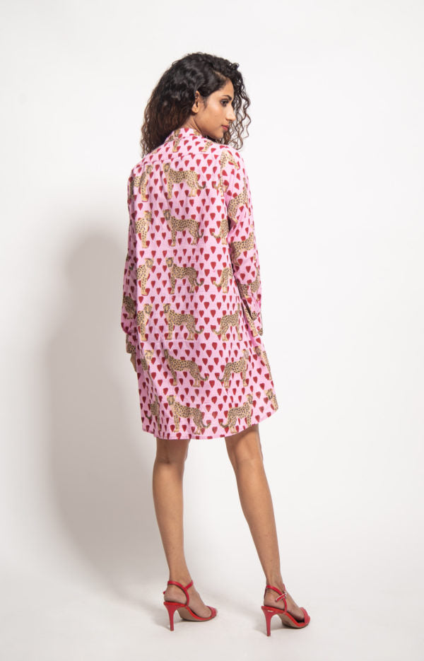 The Pink Love Cheetah Side Button Dress