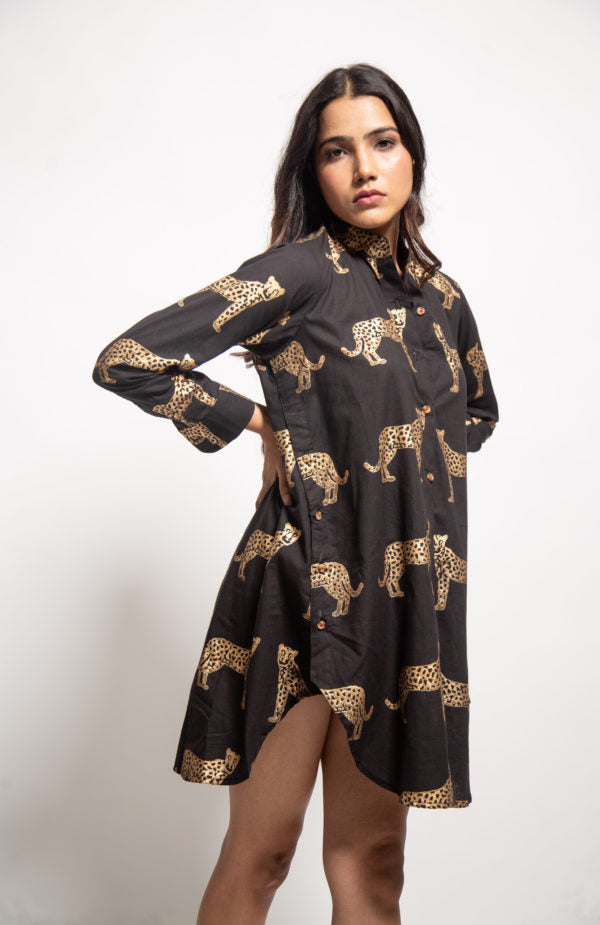 The Black Cheetah Side Button Dress