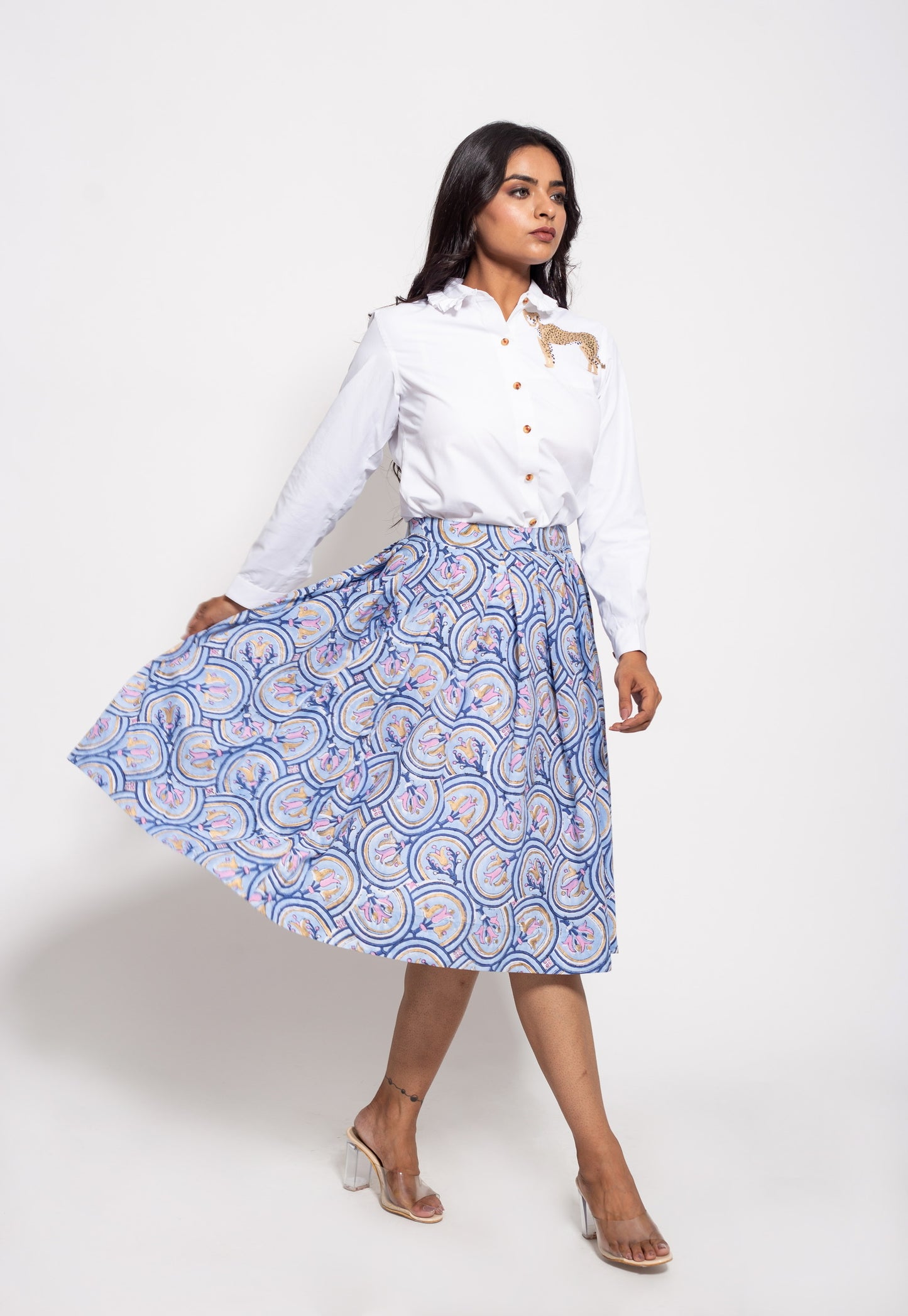 The Blue Roman Tile Pleated Skirt