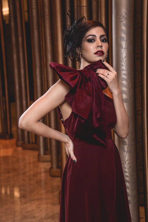 The Maroon Backless Bow Gown