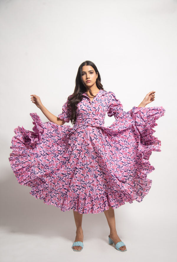 The Pink Jungle Full Ruffle Dress