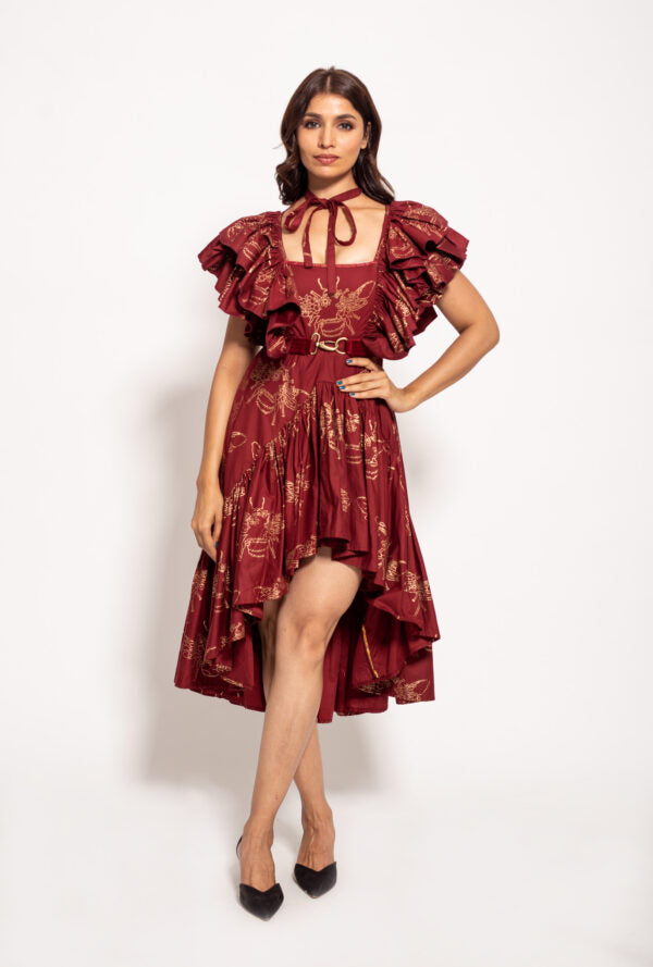 The Red Bee Crossover Ruffle Dress