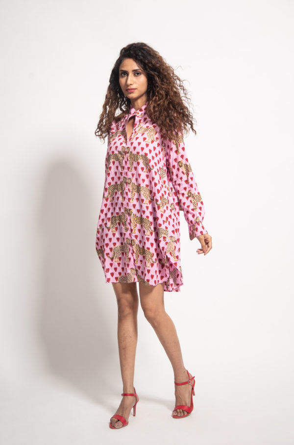 The Pink Love Cheetah Side Button Dress