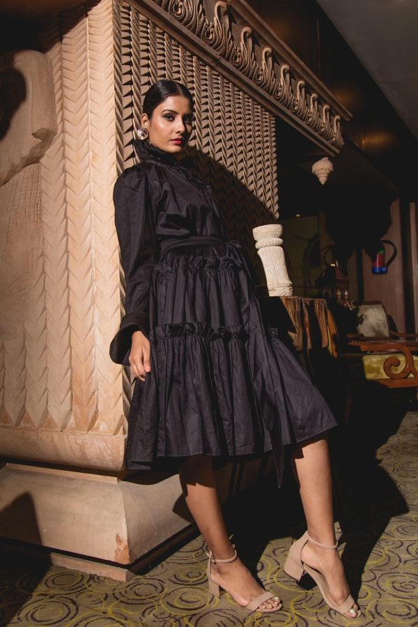 The Black Ruffle Sleeve Victorian Dress