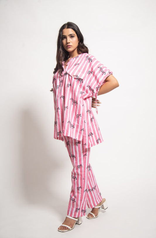 The Pink Stripe Zebra Drawstring Cordinate Set