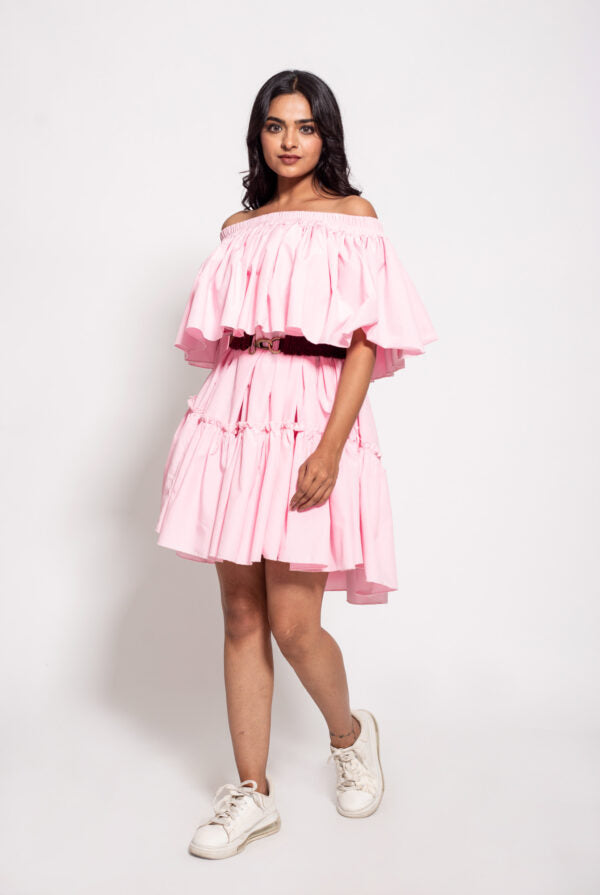 The Pink OffShoulder Double Ruffle Dress