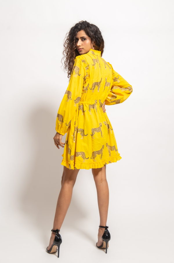 The Yellow Cheetah Pleated Drawstring Dress