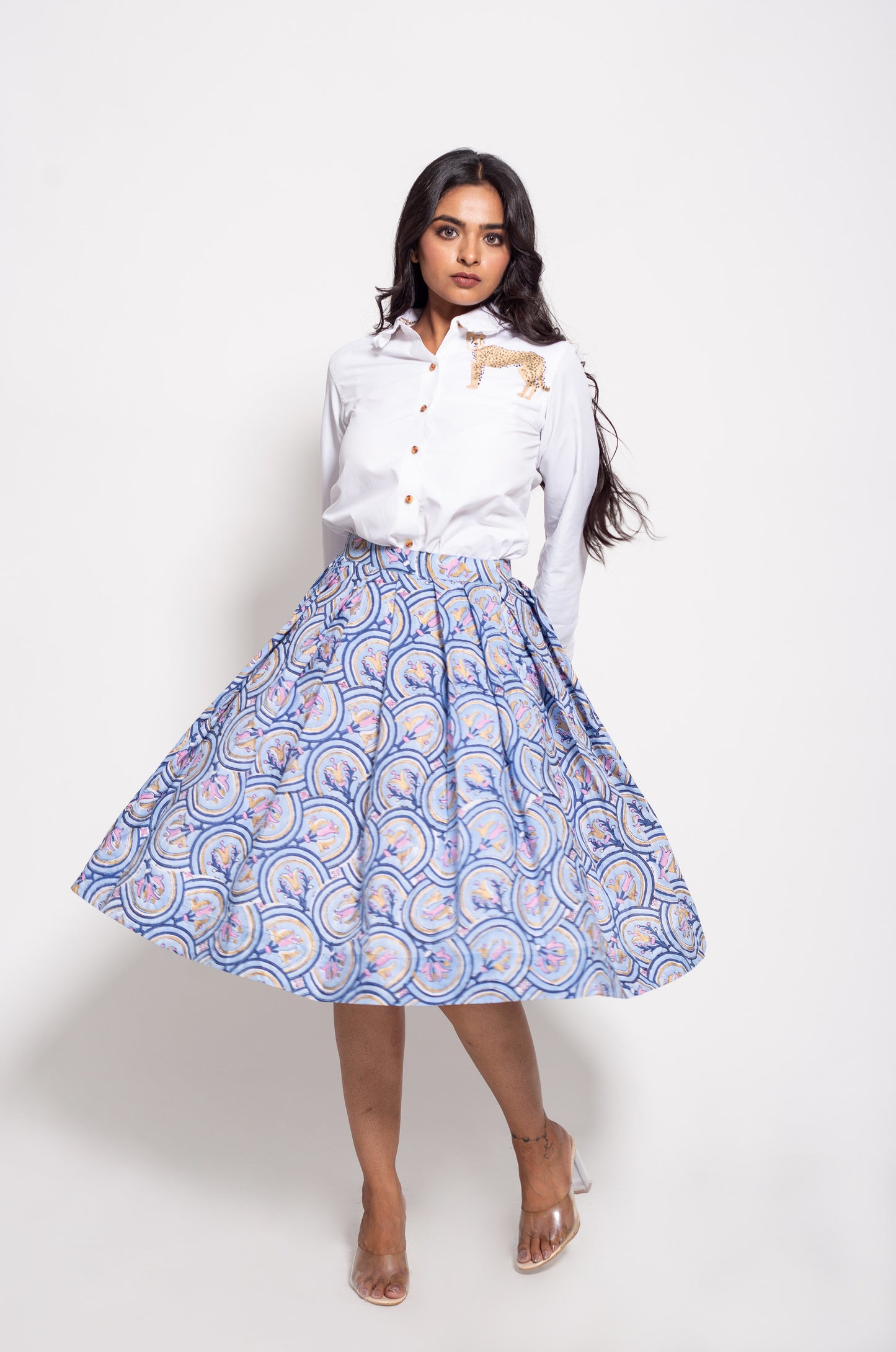 The Blue Roman Tile Pleated Skirt