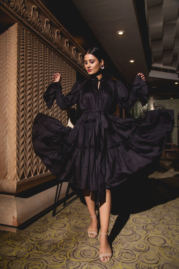 The Black Ruffle Sleeve Victorian Dress