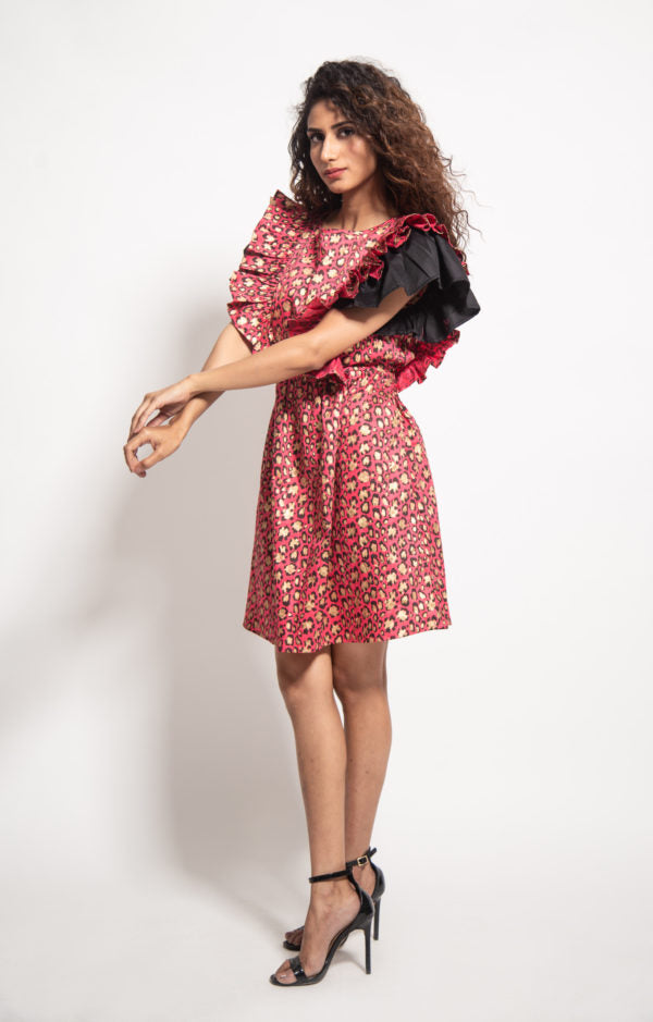 The Pink Leopard Spots Ruffle Dress