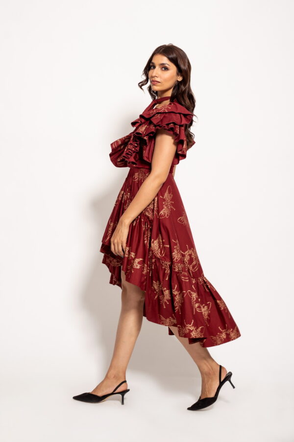 The Red Bee Crossover Ruffle Dress