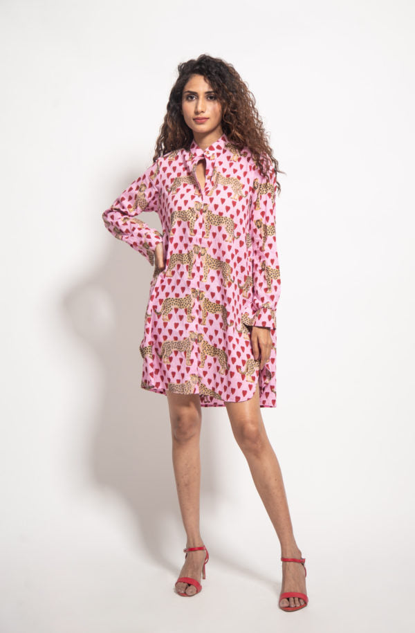 The Pink Love Cheetah Side Button Dress