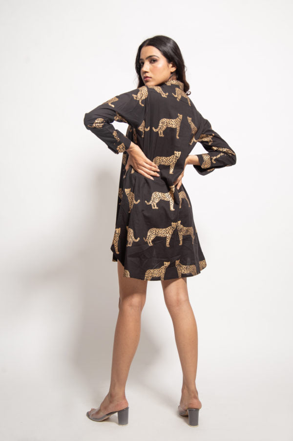 The Black Cheetah Side Button Dress