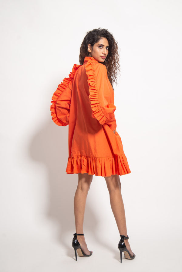 The Orange Sleeve Ruffle Dress