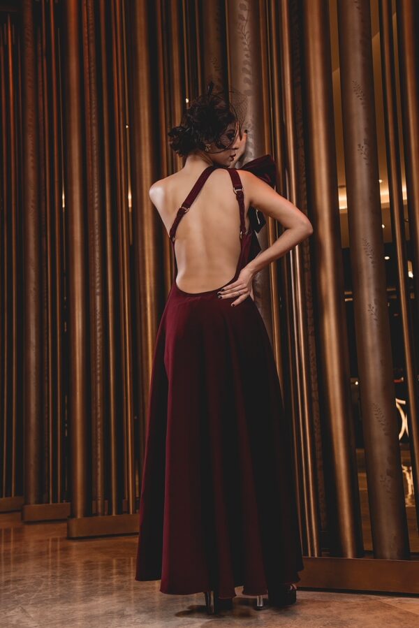 The Maroon Backless Bow Gown