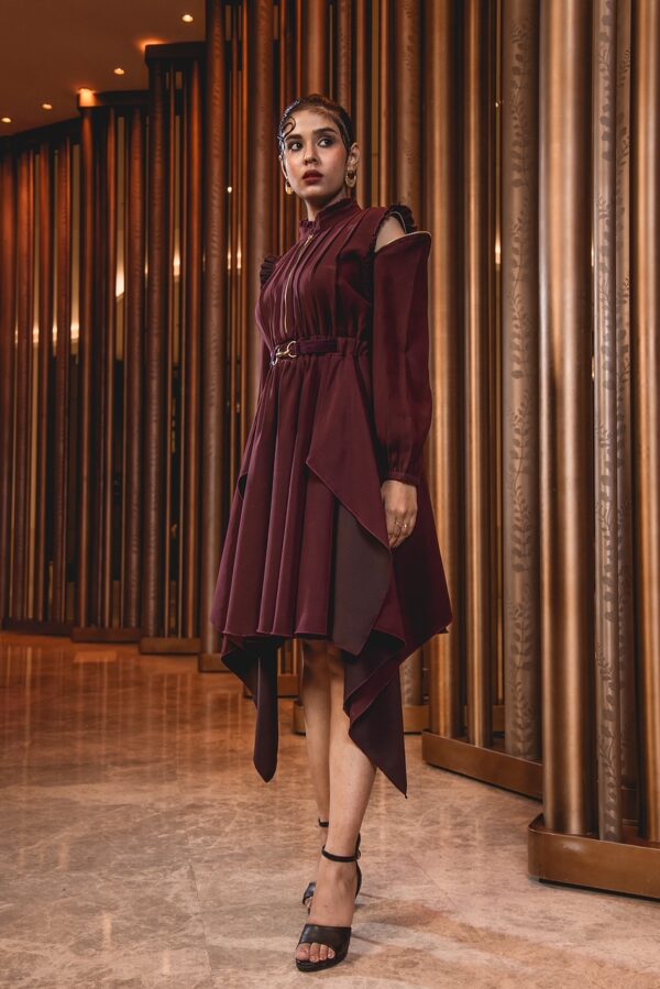 The Maroon Double Drape Dress