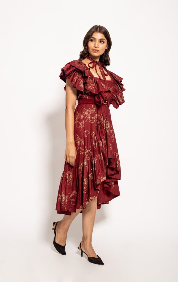 The Red Bee Crossover Ruffle Dress