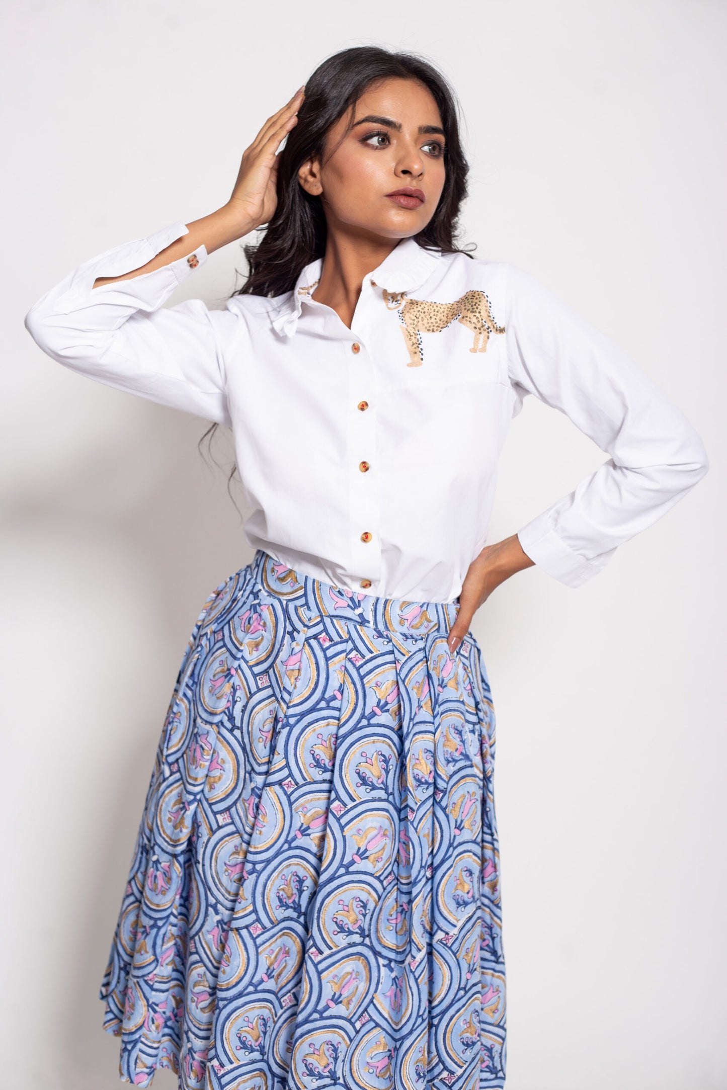 The Blue Roman Tile Pleated Skirt