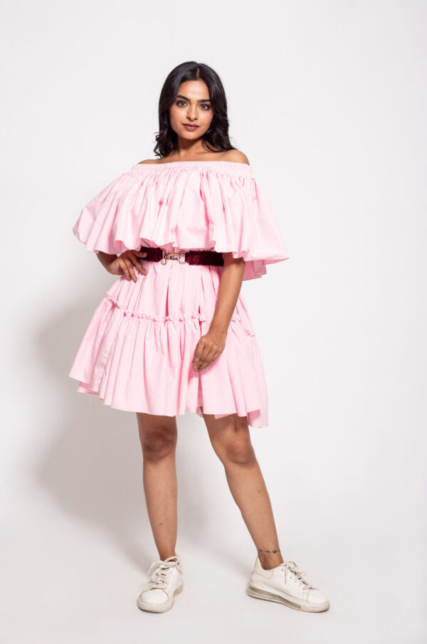 The Pink OffShoulder Double Ruffle Dress