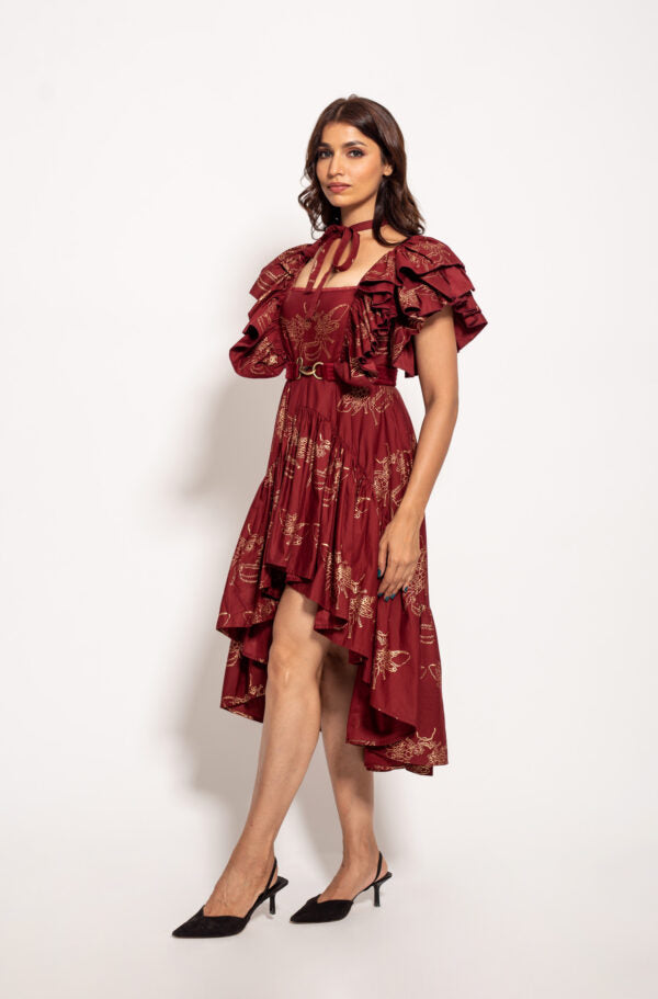 The Red Bee Crossover Ruffle Dress